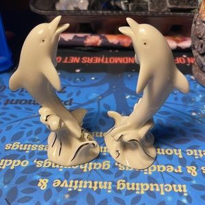 2 Lenox white and gold dolphins